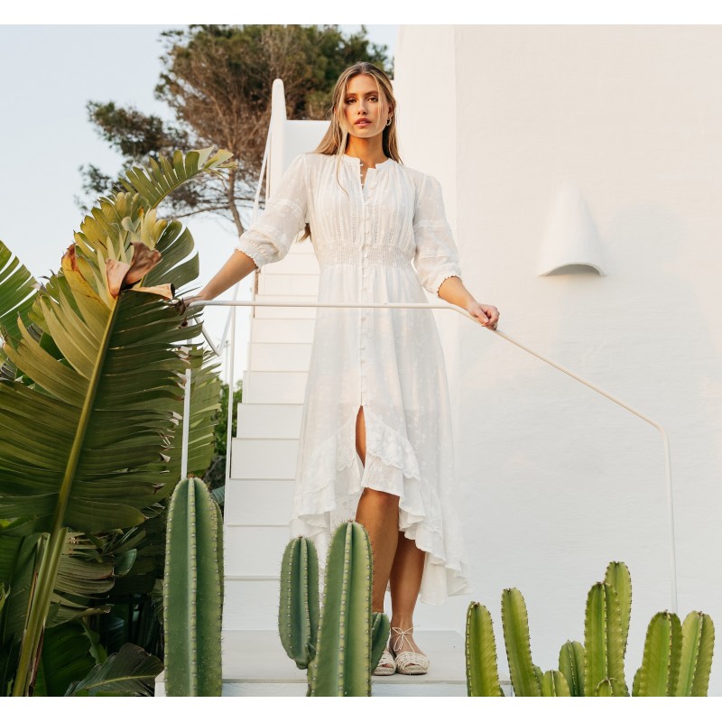 VESTIDO LEORA WHITE EMBROIDERED SABINA MAXI DRESS JAASE