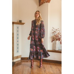 BLACK LOTUS PRINT KENSEY DRESS JAASE