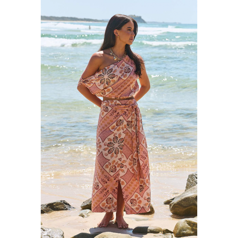 TAHITIAN PRINT ZIA WRAP SKIRT JAASE